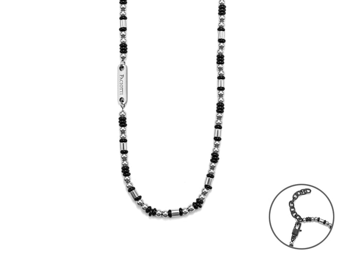 Collana Uomo 4US Cesare Paciotti Acciaio Lucido Targhetta Biglie Nere 4UCL5564