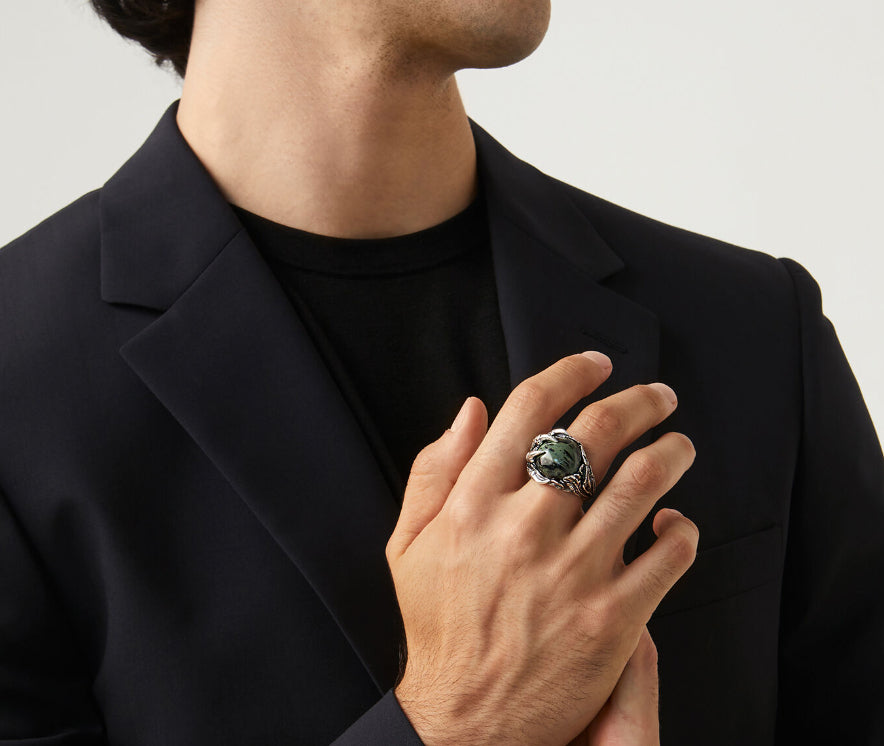 Anello Uomo Giovanni Raspini Argento 925 Artiglio D'Aquila Diaspro Kambaba 11313/22