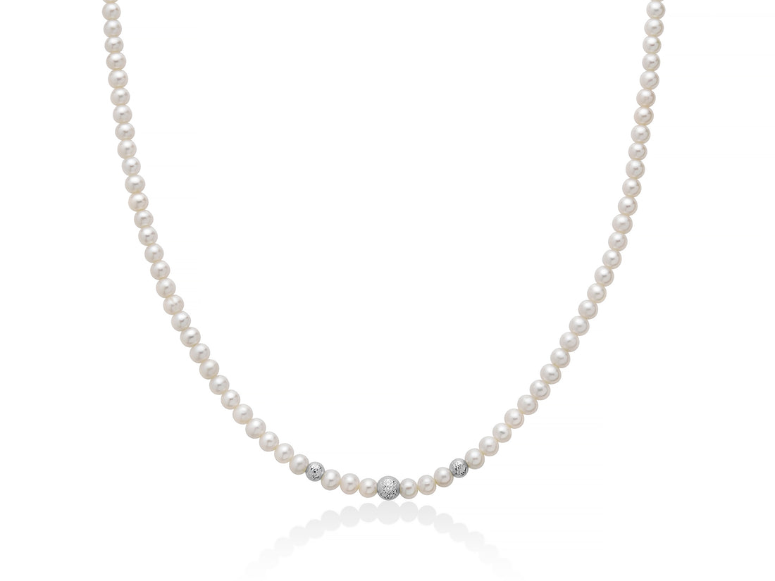 Collana Girocollo Perle Miluna Chiusura In Oro Bianco Con 3 sfera  sfaccettate PCL6749