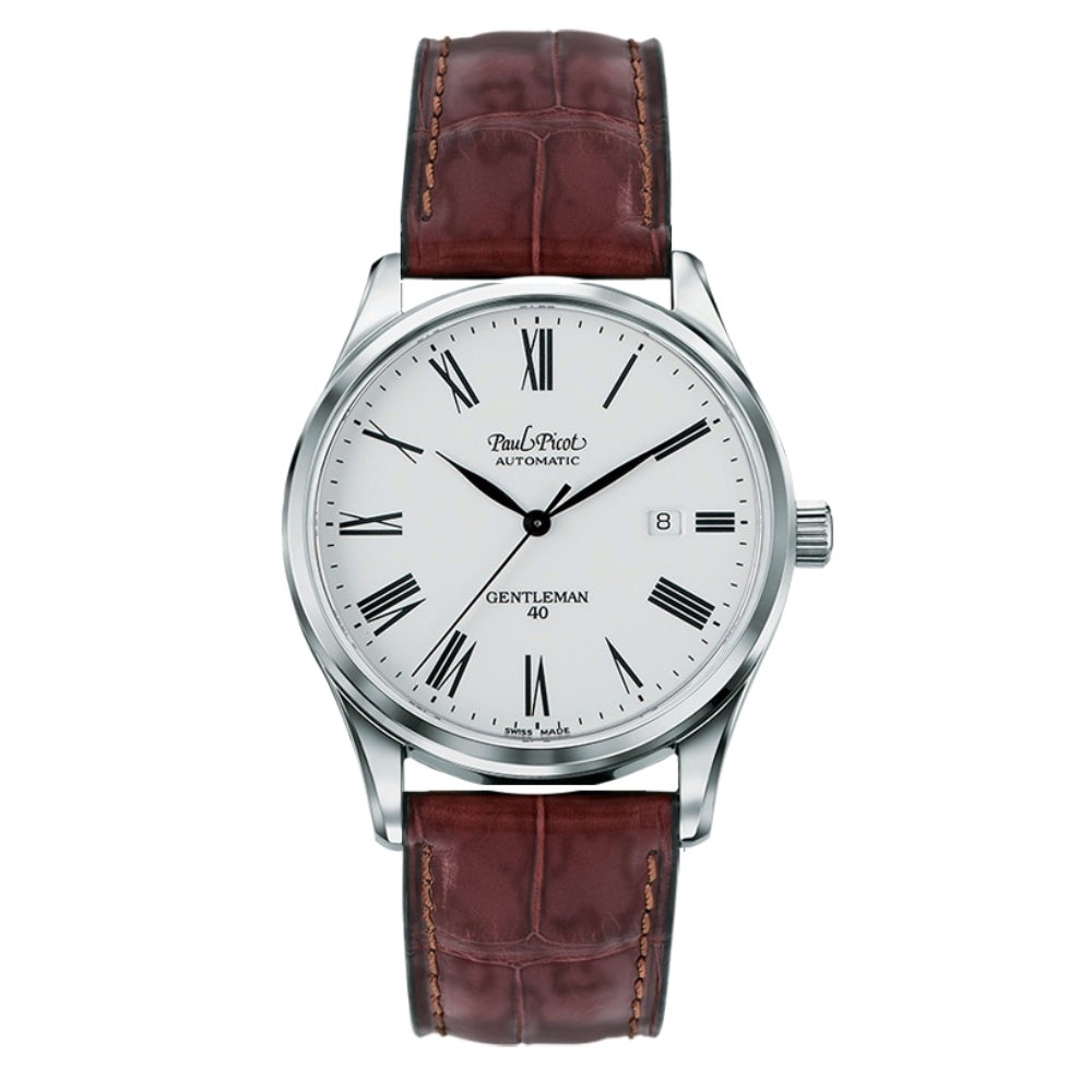 Orologio Uomo Paul Picot Elegant Pelle Marrone Automatico Bianco 4404S