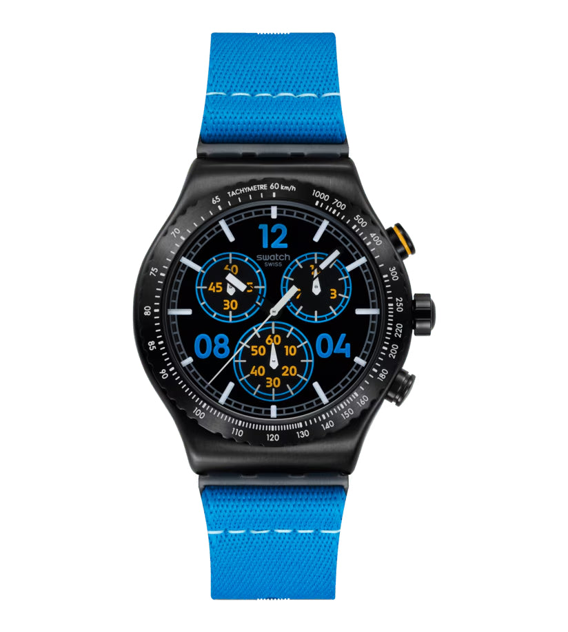 Orologio Unisex Swatch MOMENT'S IN BLUE Nero Cronografo YVB100