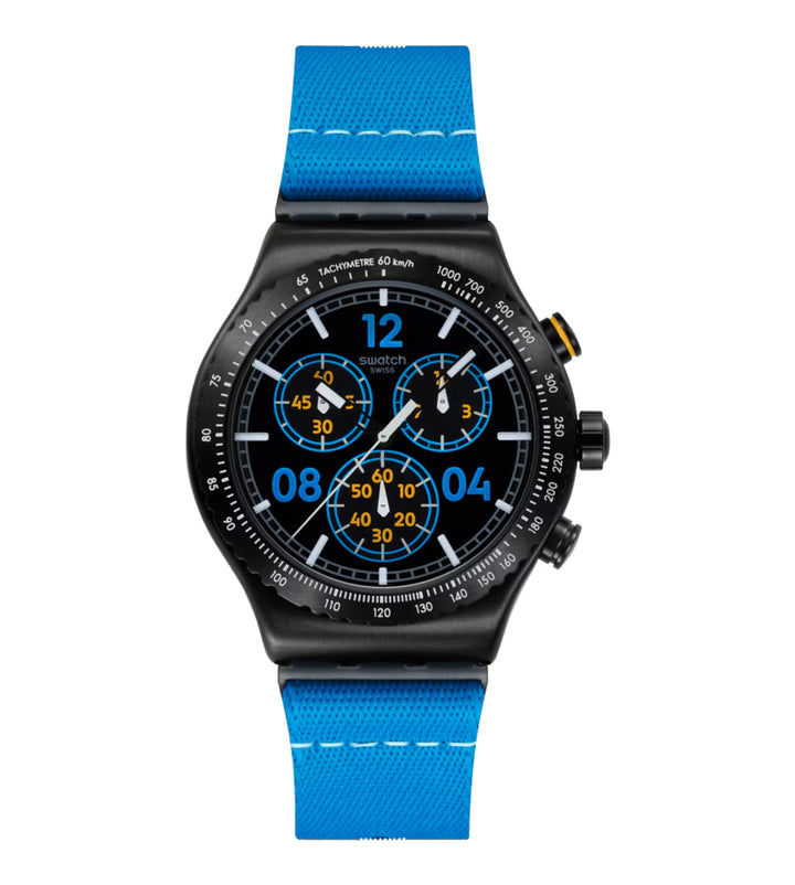 Orologio Unisex Swatch MOMENT'S IN BLUE Nero Cronografo YVB100