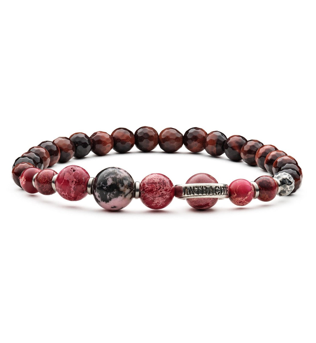 Bracciale Uomo Antracite Con Pietre Rosse Mars