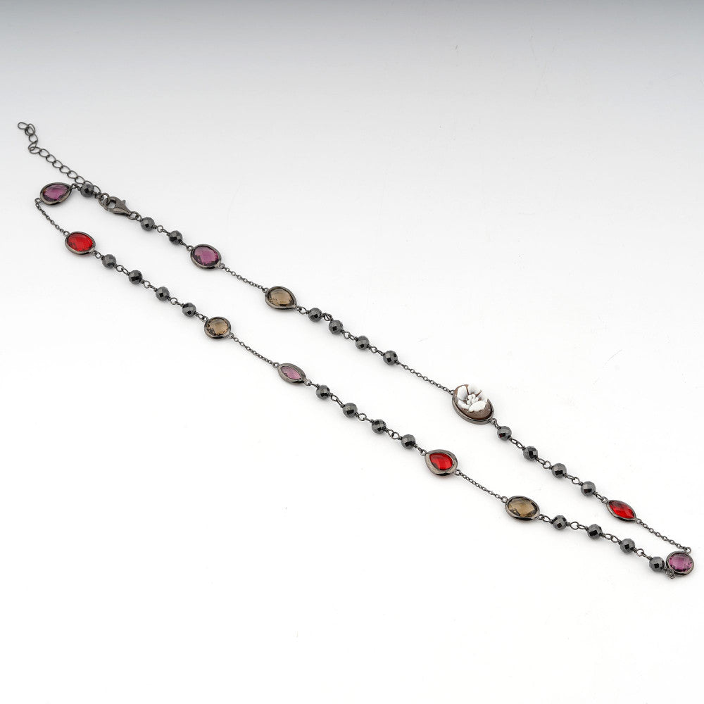 Collana Donna Cameo Italiano Argento Brunito 925 Girocollo Zirconi C16S-N