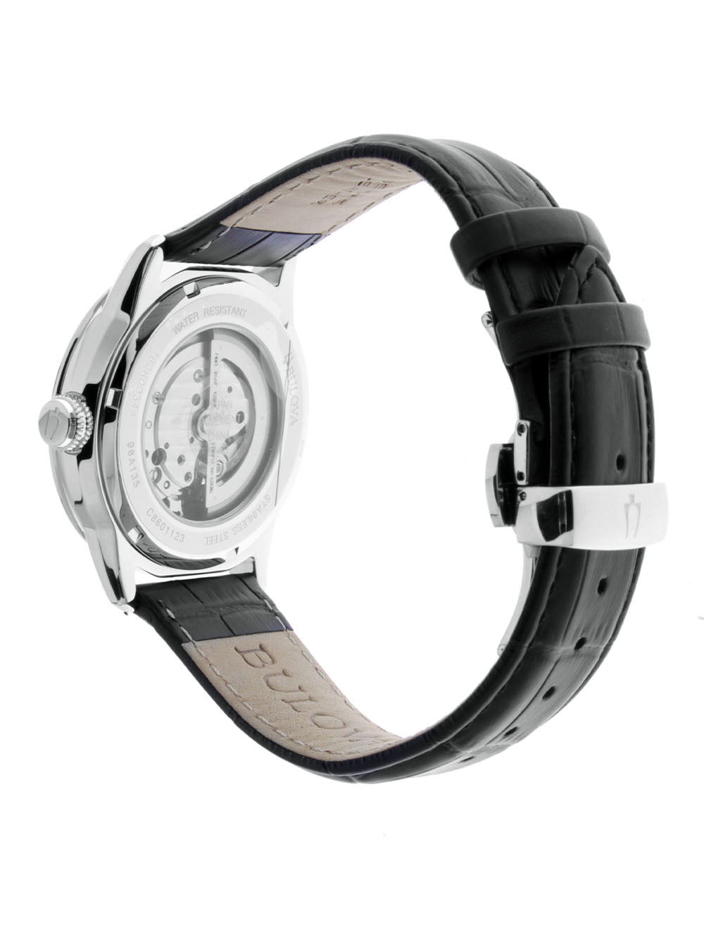 Orologio Uomo Bulova Automatico Sutton Acciaio Pelle Open Heart Nero 96A135