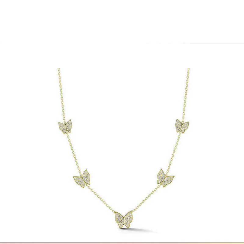 Collana Donna Laura P. Argento Dorato 925 Ciondoli Farfalle Con  Zirconi CL0003GB