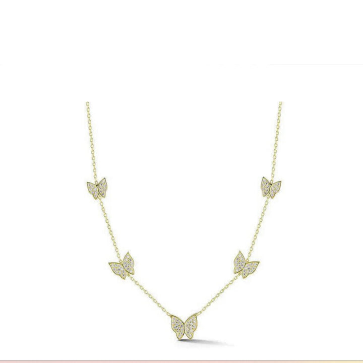Collana Donna Laura P. Argento Dorato 925 Ciondoli Farfalle Con  Zirconi CL0003GB
