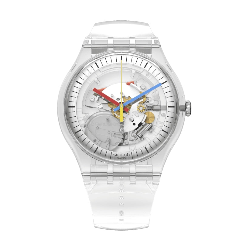 Orologio Uomo Swatch Quarzo Solo Tempo Trasparente Clearly SO29K100