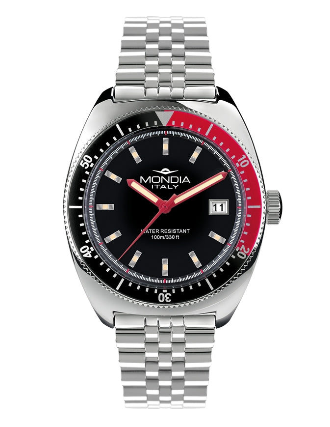 Orologio Uomo Acciaio Mondia Data Ghiera Nera/rossa cinturino jubilee MI-791-SS-03BK-GB