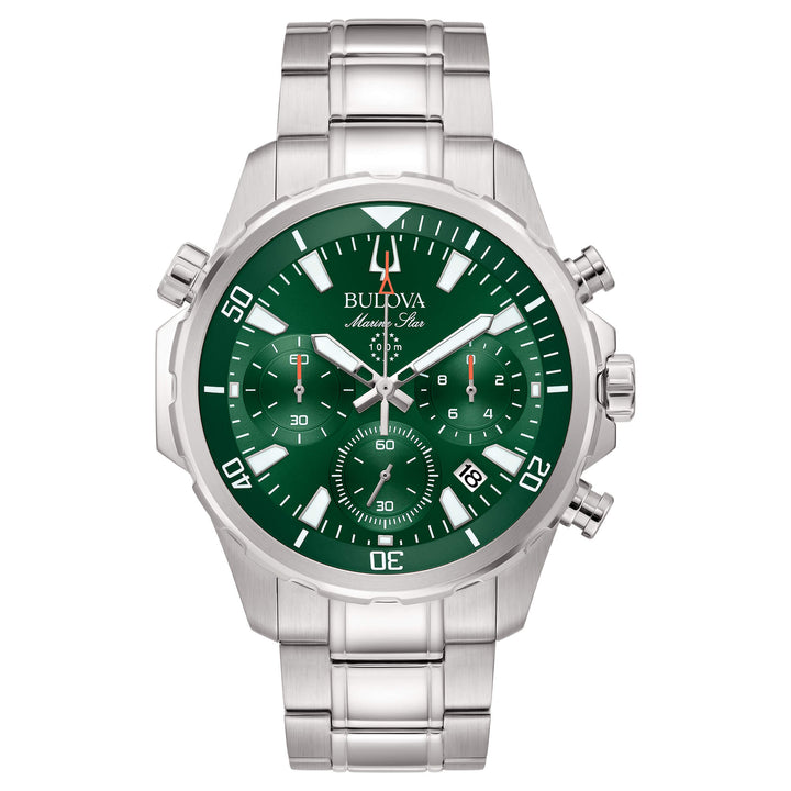 Orologio Uomo Bulova Marine Star Verde Quarzo Cronografo Data Acciaio Lucido 96B396