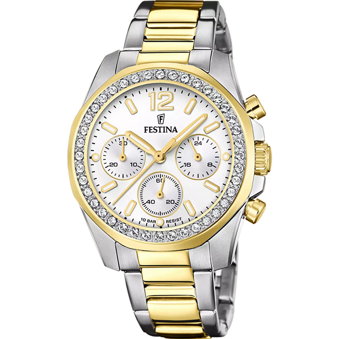 Orologio Donna Festina Cronografo Bicolore Zirconi Bianchi F20607/1