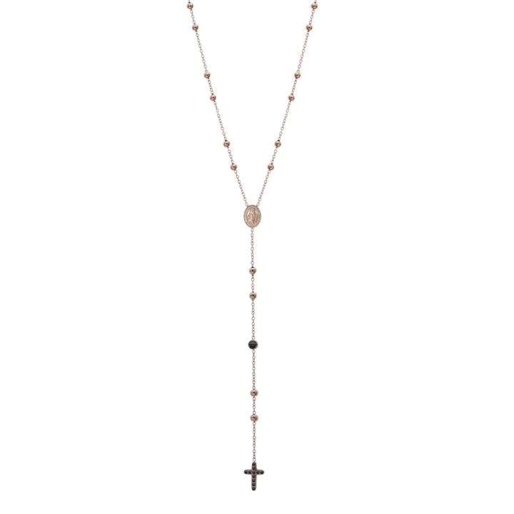 Collana Uomo Liu Jo Acciaio rosè Rosario Croce Zirconi Neri LJ2757