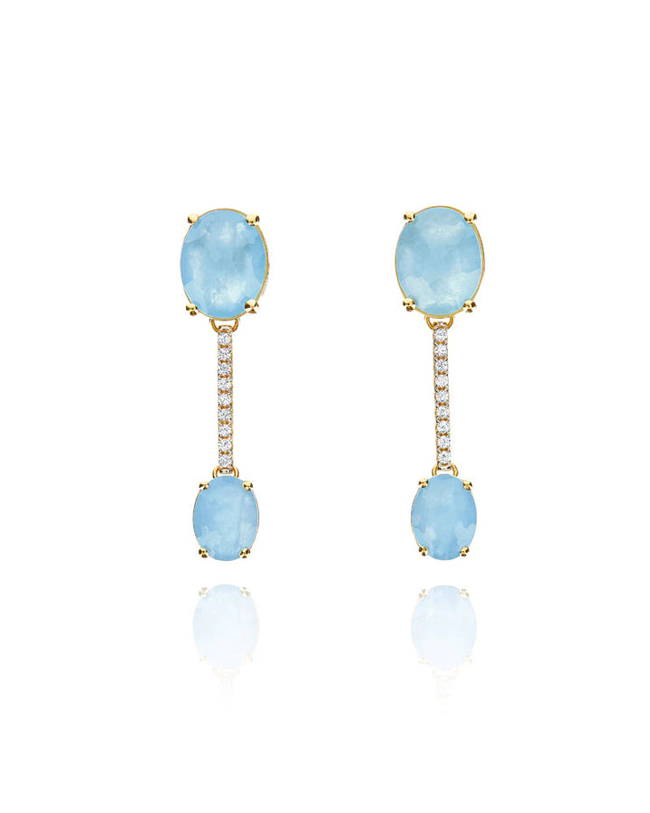 Orecchini Donna Nanis Oro Giallo 18 KT Pendenti Diamanti Acquamarina OS6-596-GG-IN