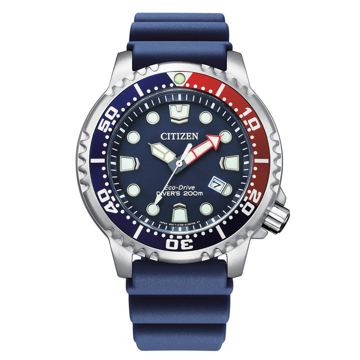 Orologio Uomo Citizen Promaster Eco-Drive Quarzo Acciaio Gomma Blu Rosso BN0168-06L