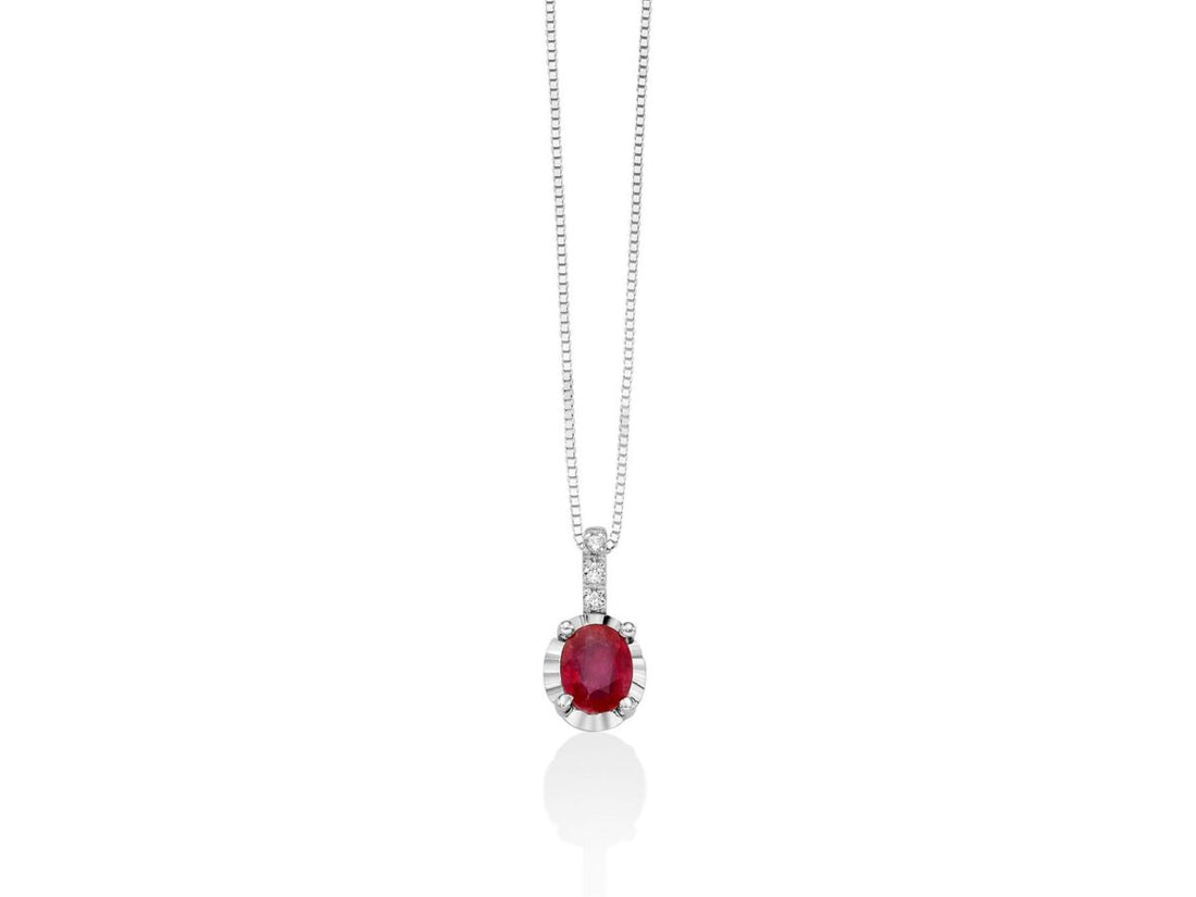 Collana Donna Miluna Oro Bianco 18 KT Diamanti Rubino Rosso CLD4195