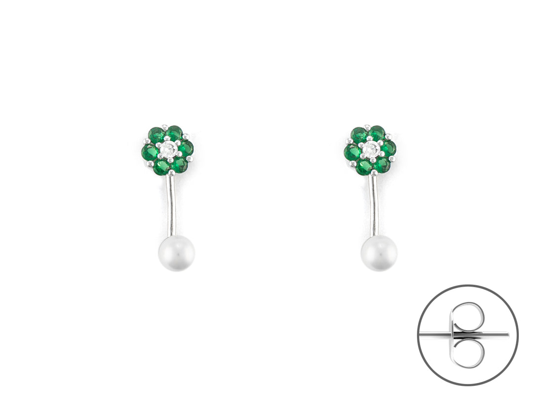 Orecchini Donna Argento 925 4US Cesare Paciotti perla e Zirconi  verdi 4UOR6580W