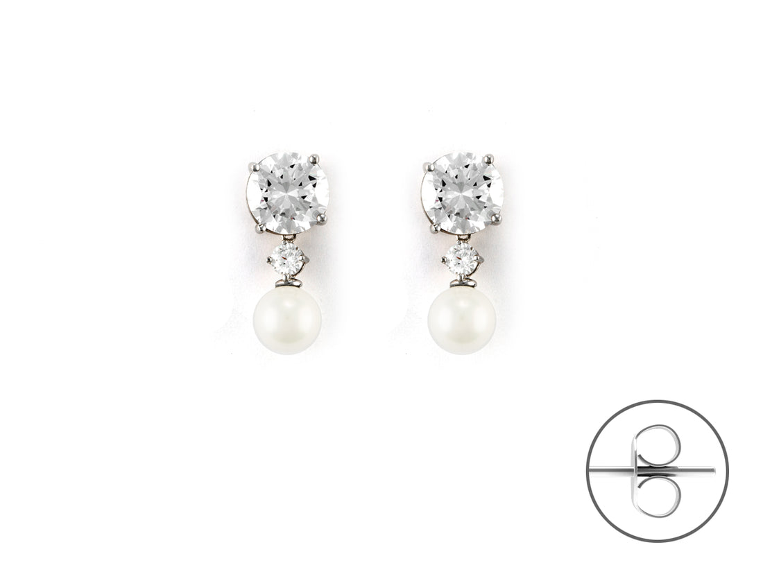 Orecchini Donna Argento 925 4US Cesare Paciotti perla e Zirconi 4UOR6575W