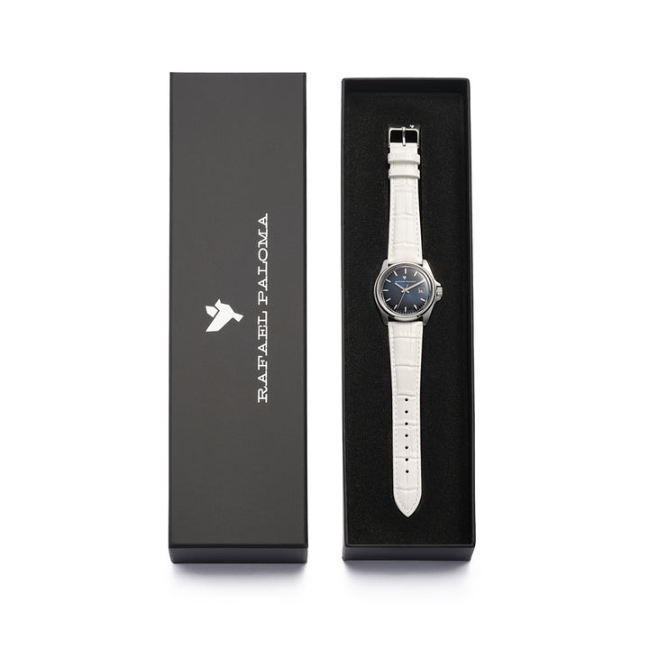 Orologio Uomo Acciaio Rafael Paloma Acciaio Pelle Bianca Blu Data ORP001009