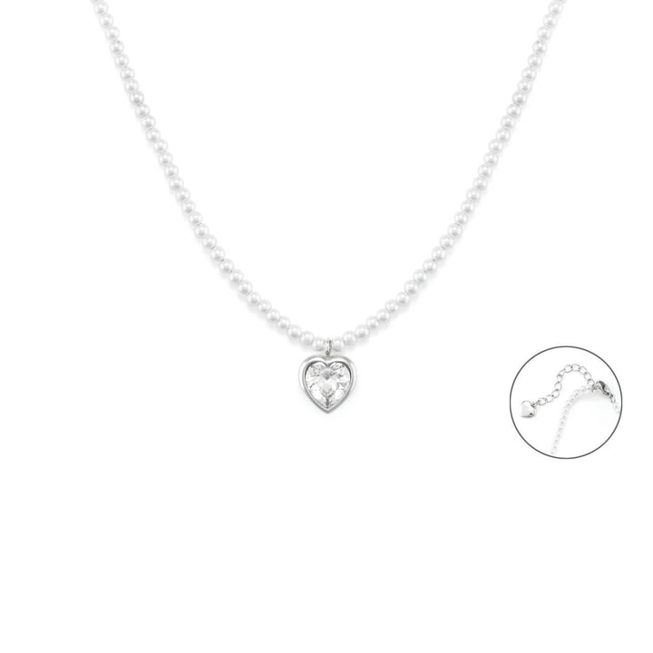 Collana Donna 4US Cesare Paciotti Acciaio Perle Cuore Zircone Bianco 4UCL7130W