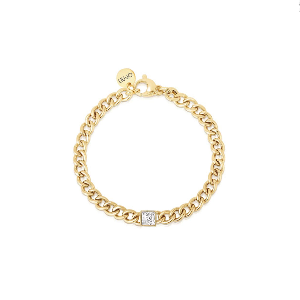 Bracciale Donna Liu Jo Acciaio Dorato Maglia Groumette Zircone Quadrato LJ2307