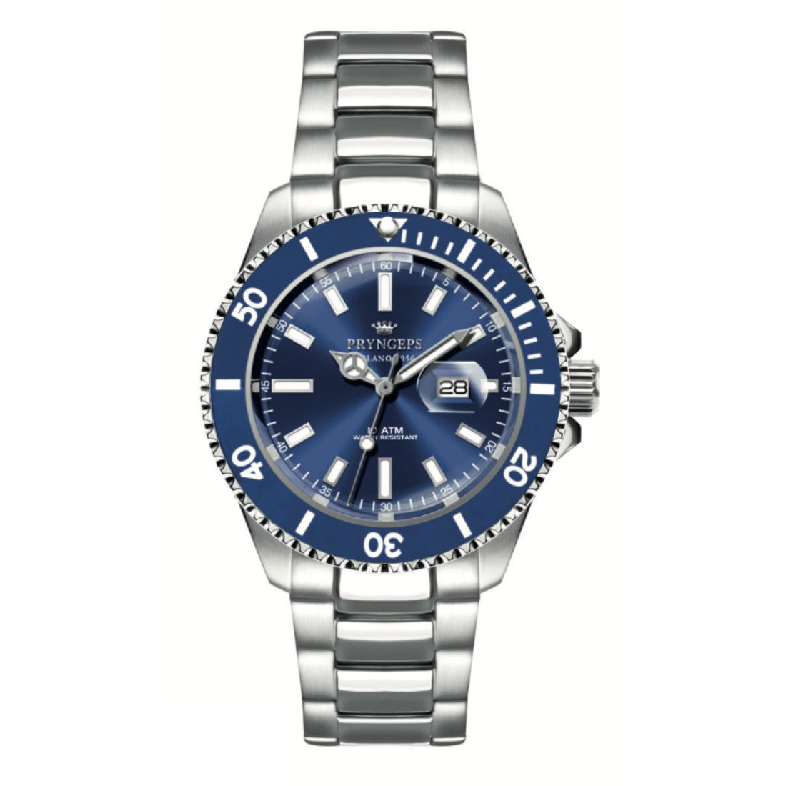 Orologio Uomo Pryngeps Mediterraneo Acciao Quarzo Data SUB A1097 BLU