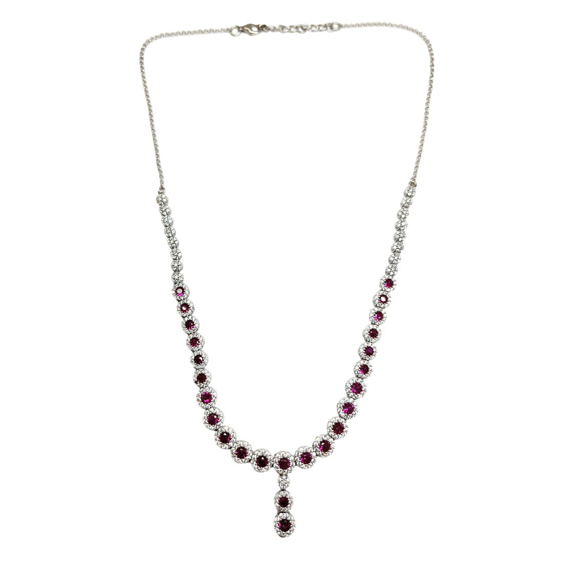 Collana Donna Re Mida Tennis Argento Fiori Zirconi Bianchi Rossi