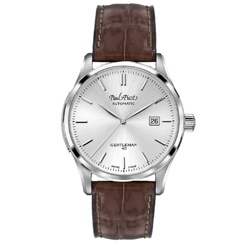 Orologio Uomo Paul Picot Gentleman Argentè Pelle Marrone Automatico 2161S