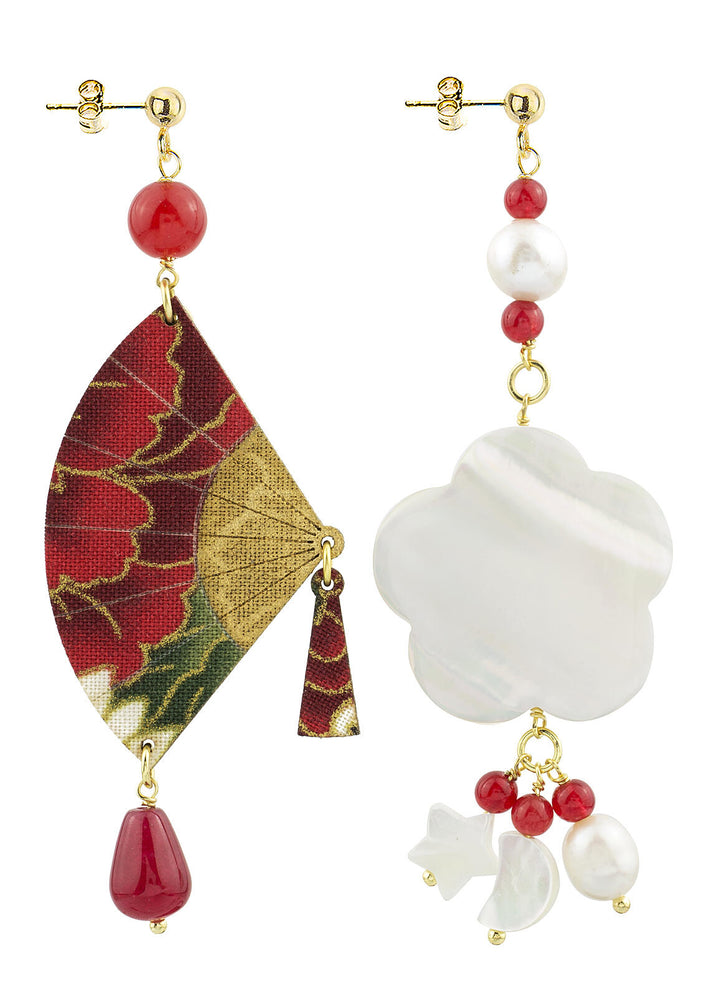 Orecchini Donna Lebole Tessuto Rosso Legno Icon Ventaglio Quadrifoglio IC/02 Rubino