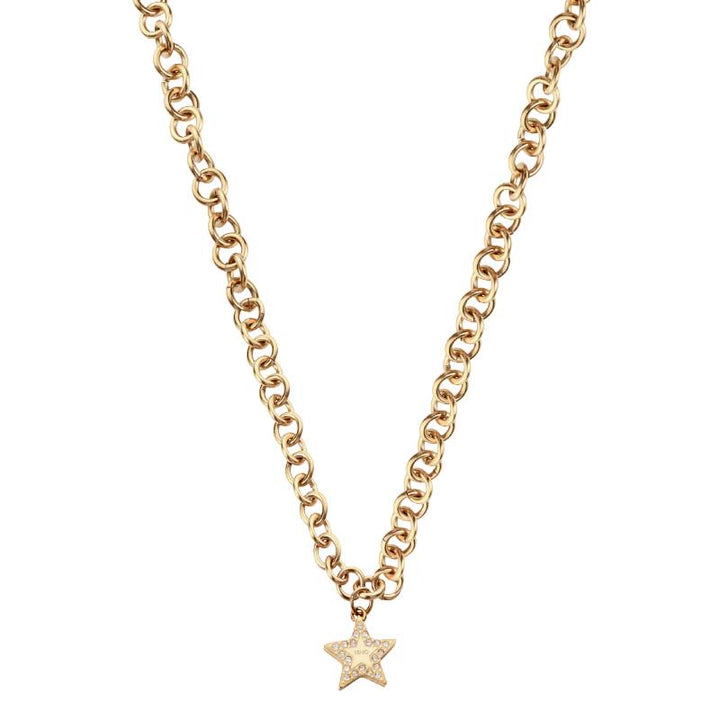 Collana Donna Liu Jo Acciaio Dorato Catena Rollò Stella Zirconi Bianchi LJ2195