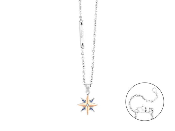 Collana 4US Cesare Paciotti Uomo  Acciaio Rosa Dei Venti Rosè Zirconi Blu 4UCL7793