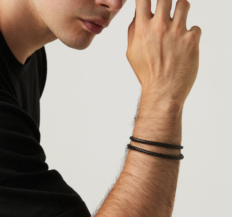 Bracciale Collana Uomo Giovanni Raspini Argento 925 Cuoio Intrecciato Barilotto 11353