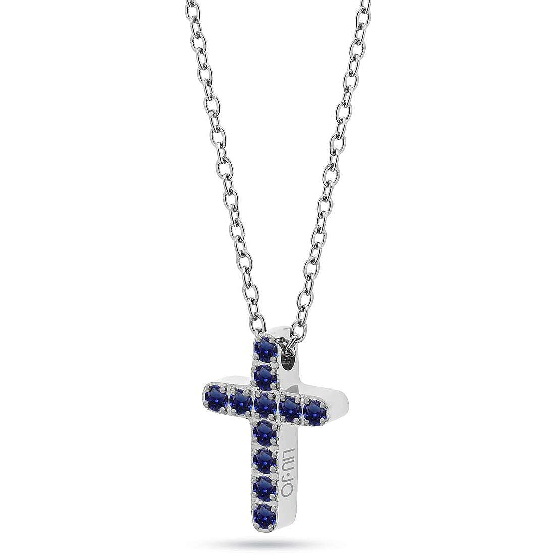 Collana Donna Liu Jo Acciaio Lucido Croce Zirconi Blu LJ2711