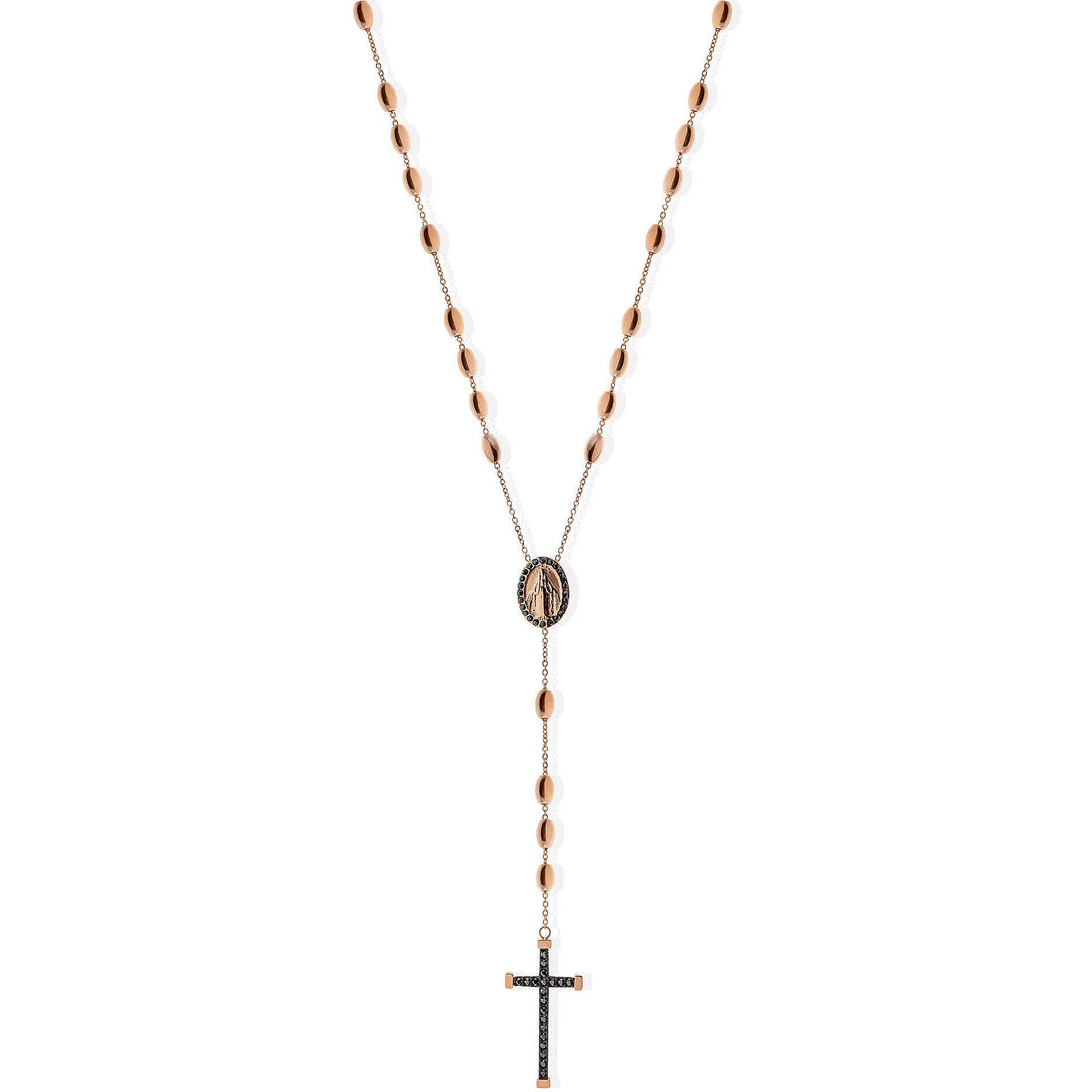 Collana Uomo Liu Jo Acciaio rosè Rosario Croce Zirconi Neri MLJ549