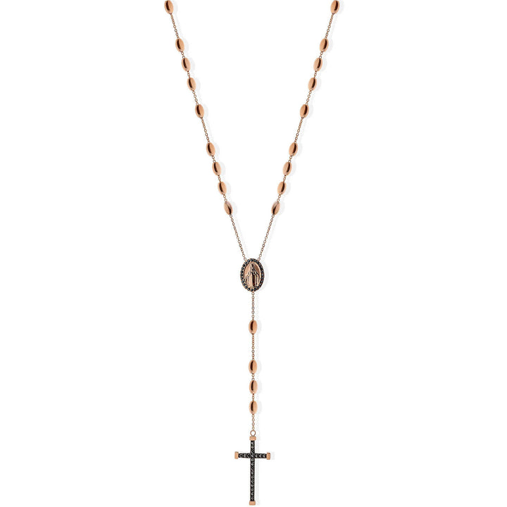 Collana Uomo Liu Jo Acciaio rosè Rosario Croce Zirconi Neri MLJ549