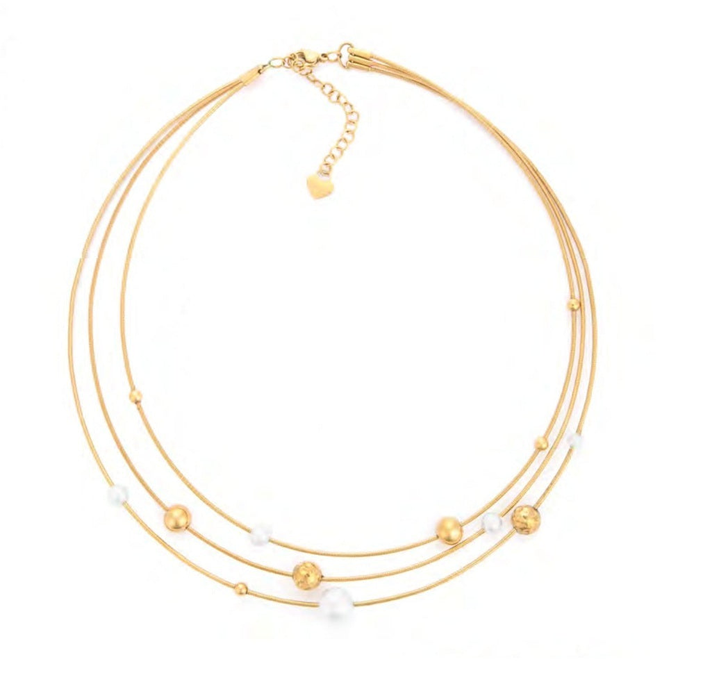 Collana Donna Acciaio dorato rigida multifilo 4US Cesare Paciotti  Perle 4UCL8156W