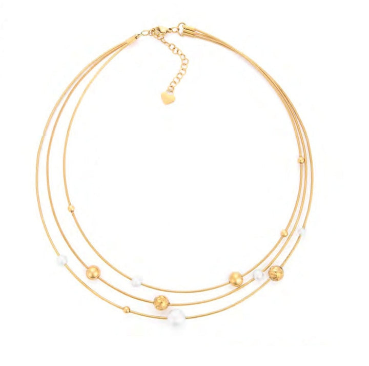 Collana Donna Acciaio dorato rigida multifilo 4US Cesare Paciotti  Perle 4UCL8156W