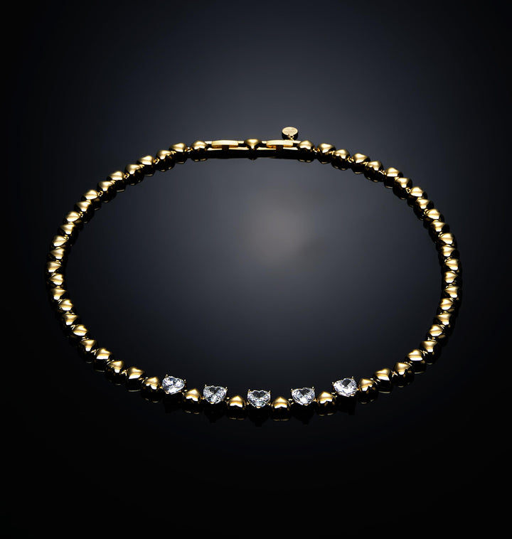 Collana Donna Chiara Ferragni Cuoricino Acciaio Dorato Zirconi Cuori Bianchi J19AVT01