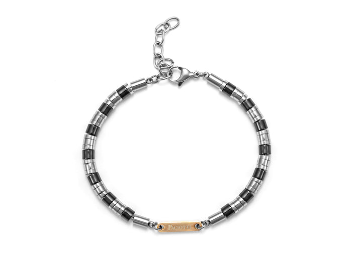 Bracciale Uomo 4US Cesare Paciotti Acciaio Liscio Cilindri Ceramica Nera 4UBR5618