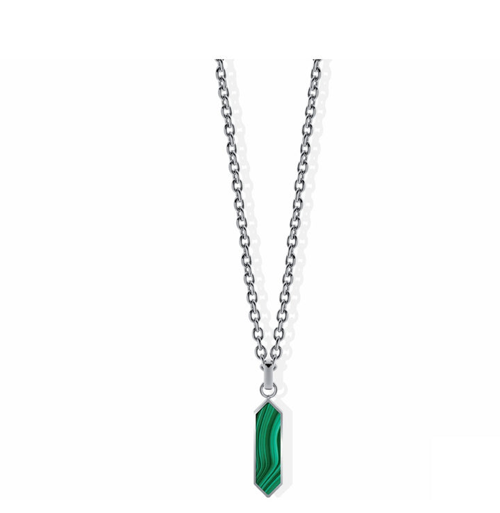 Collana Uomo Liu Jo Acciaio Targhetta Pietra Malachite Verde MLJ600