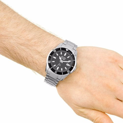 Orologio Uomo Bulova Quarzo Solo Tempo Marine Star Nero Acciaio Data 98B203