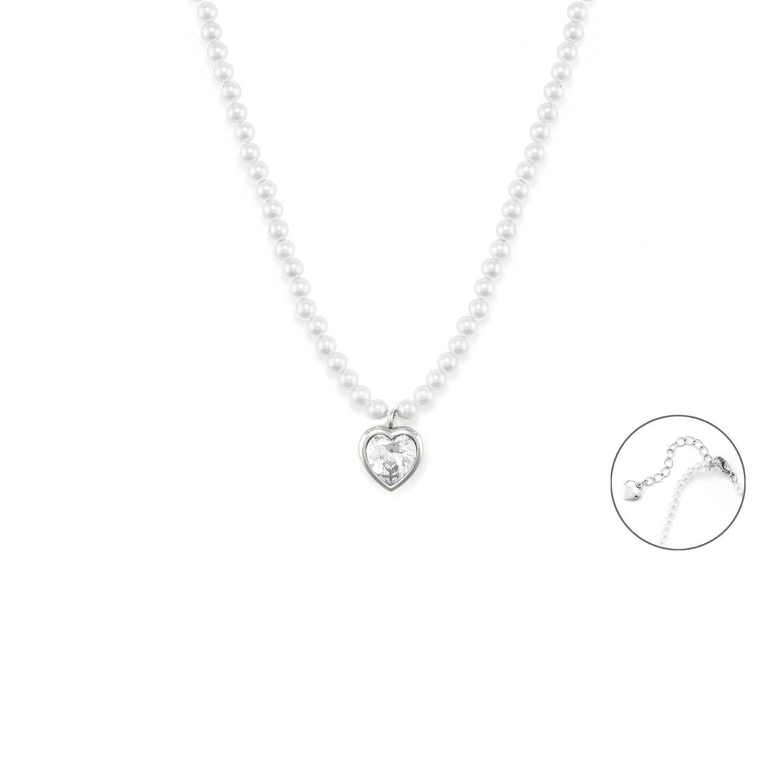 Collana Donna 4US Cesare Paciotti Acciaio Perle 4 MM Cuore Zircone 4UCL7128W