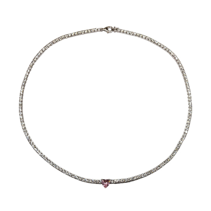 Collana Donna Re Mida Tennis Argento Cuore Rosa Zirconi Bianchi CL DJV 3RS