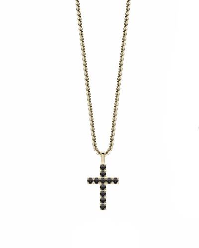 Collana Uomo Liu Jo Acciaio Dorato Croce Zirconi Neri MLJ656