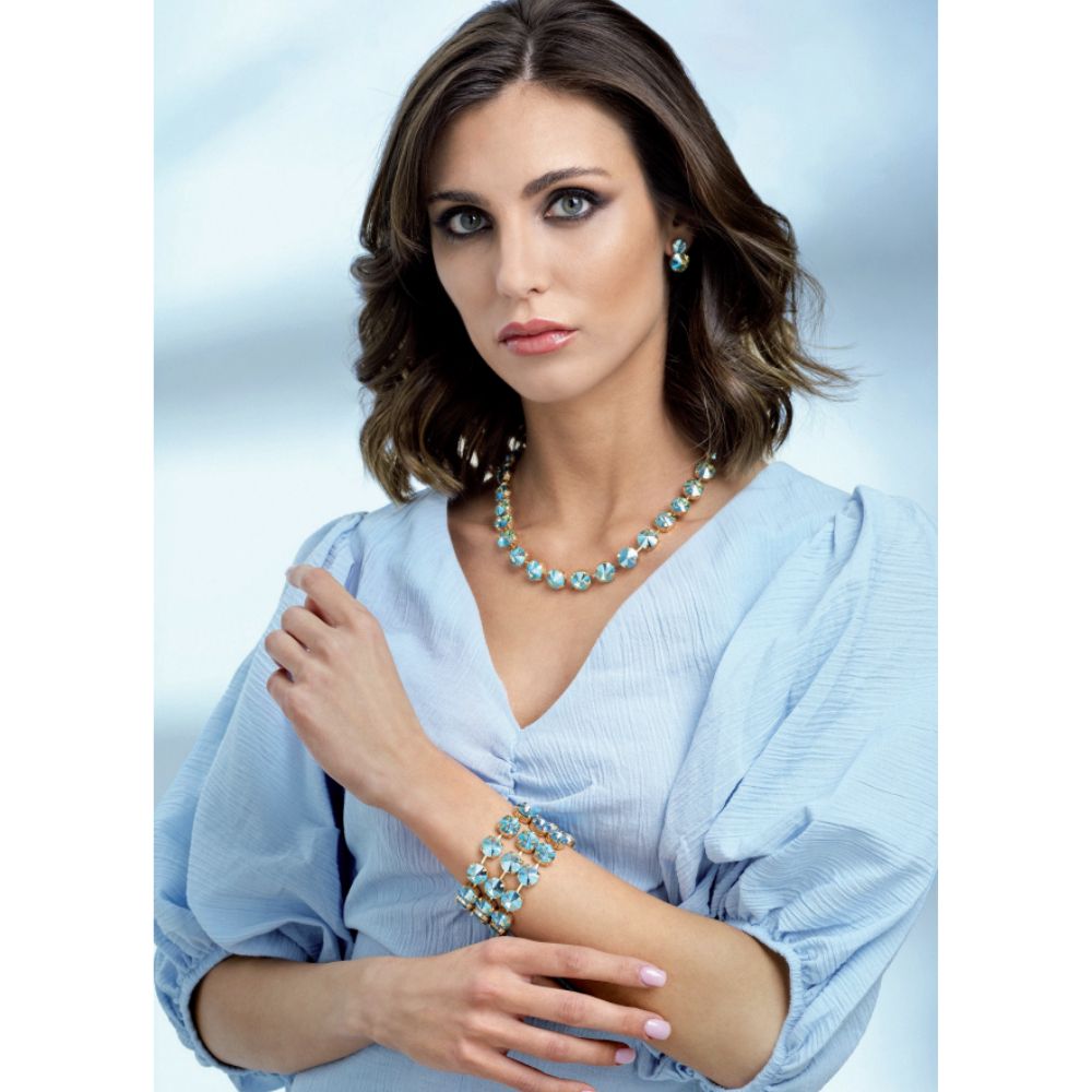 Collana Donna Ottaviani Bronzo Tennis Zirconi Azzurri Tondi Grandi 500939C