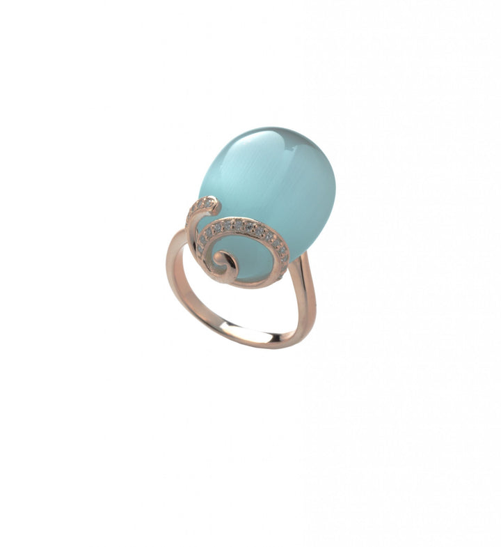 Anello Tsars Argento Rosè 925 Occhio Di Gatto Celeste Zirconi Bianchi Olga R1201LB