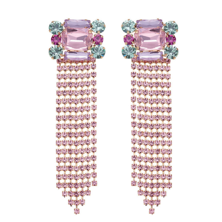 Orecchini Donna Ottaviani Bronzo Dorato Zirconi Rosa Verdi Pendenti 500957O