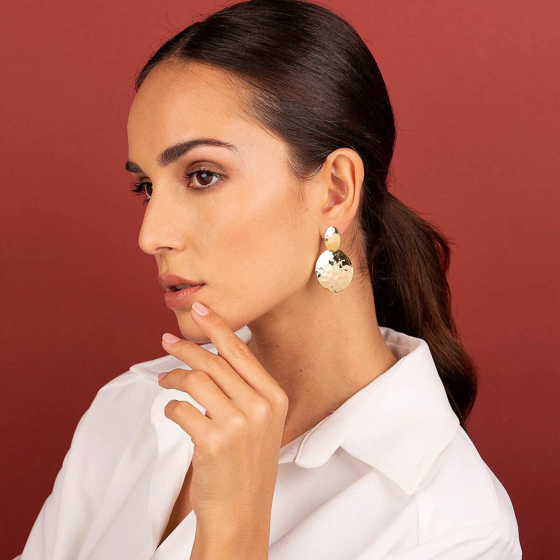 Orecchini Donna Etrusca Gioielli Pendenti Dischi Martellati WSET00323.YG