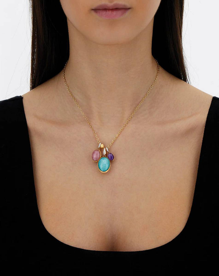 Ciondolo Donna Nanis Oro Giallo 18 KT Diamanti e Quarzo fragola e madreperla PS7-609