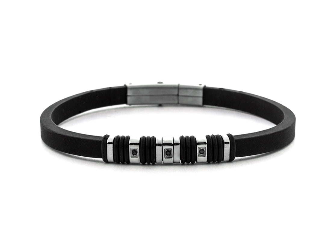 Bracciale Uomo acciaio 4US Cesare Paciotti con Caucciu nero acciaio 4UBR7579
