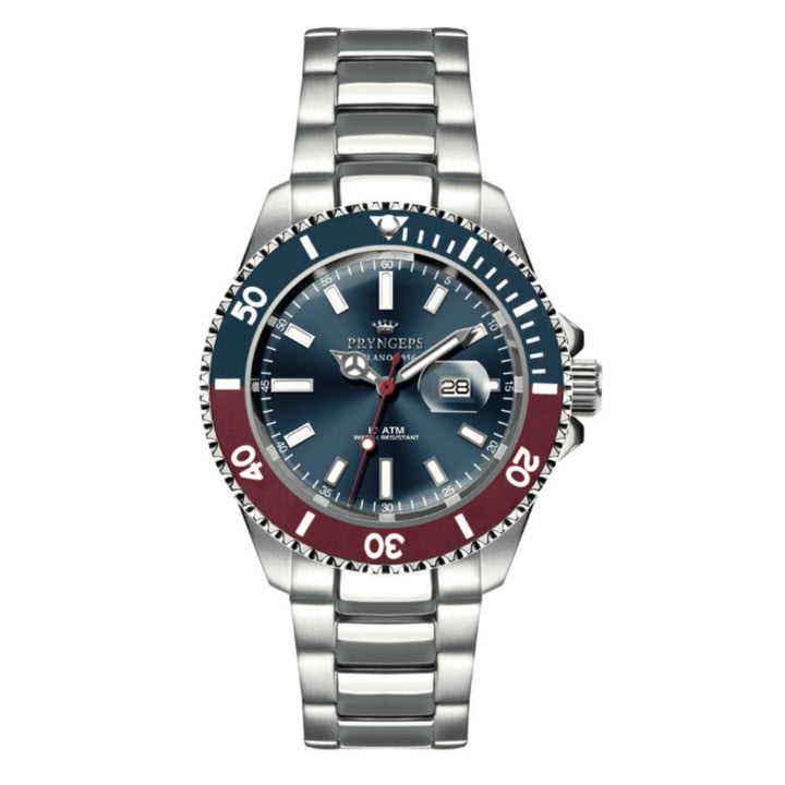 Orologio Uomo Pryngeps Mediterraneo Rosso Acciao Quarzo Data SUB A1097 PEPSI